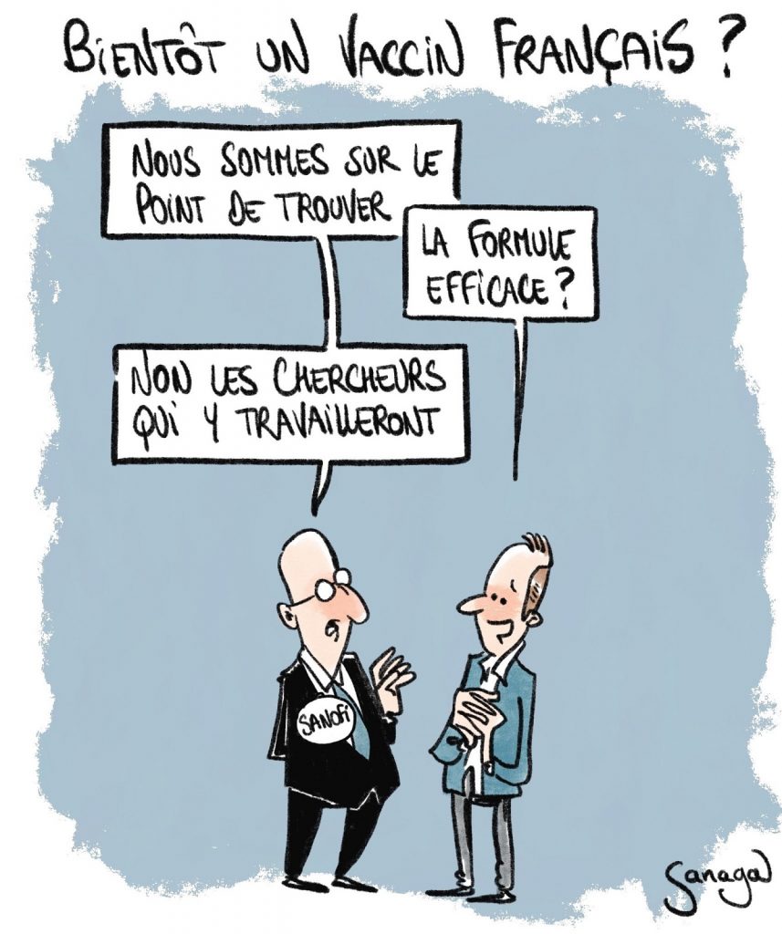 dessin presse humour coronavirus covid-19 image drôle vaccin français Sanofi