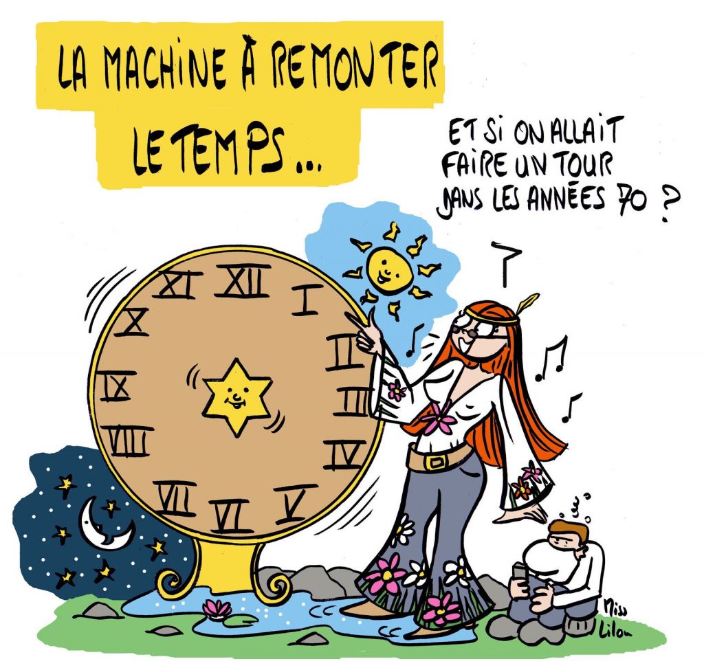 dessin presse humour machine remonter temps image drôle nostalgie années 70