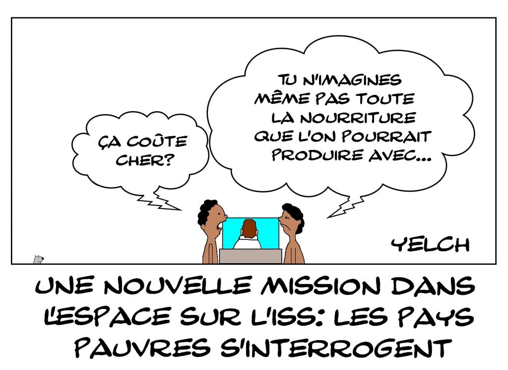 dessins humour pays pauvres nourriture coût image drôle Thomas Pesquet mission spatiale ISS