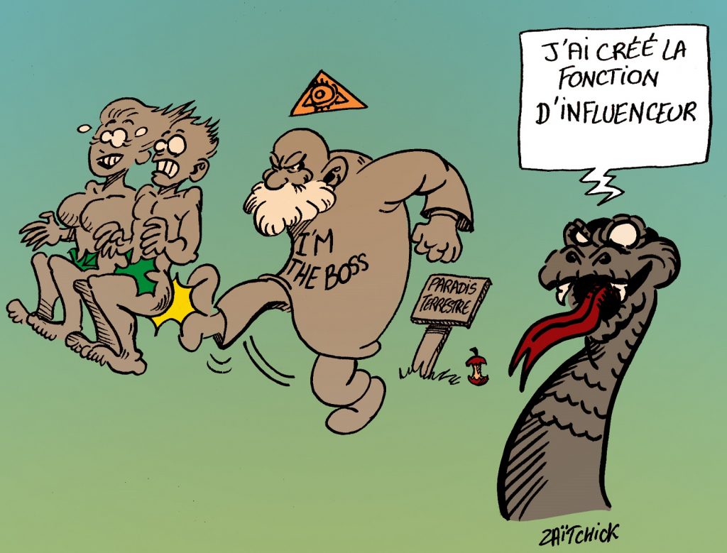 dessin presse humour réseaux sociaux influenceurs image drôle serpent paradis