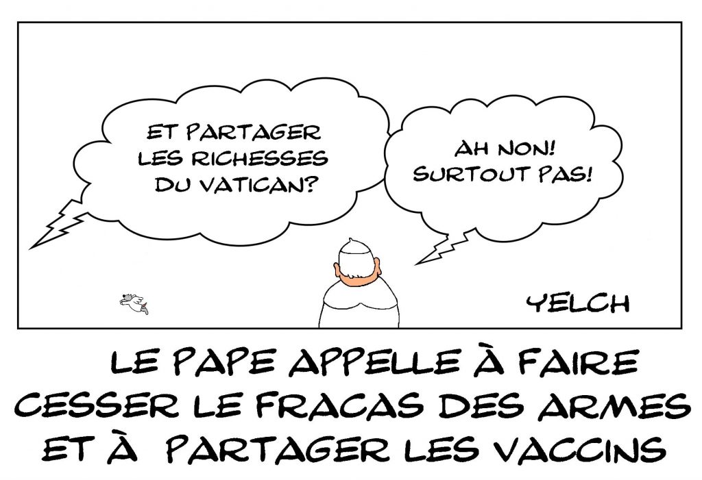 dessins humour Vatican Pape François image drôle partage vaccin coronavirus