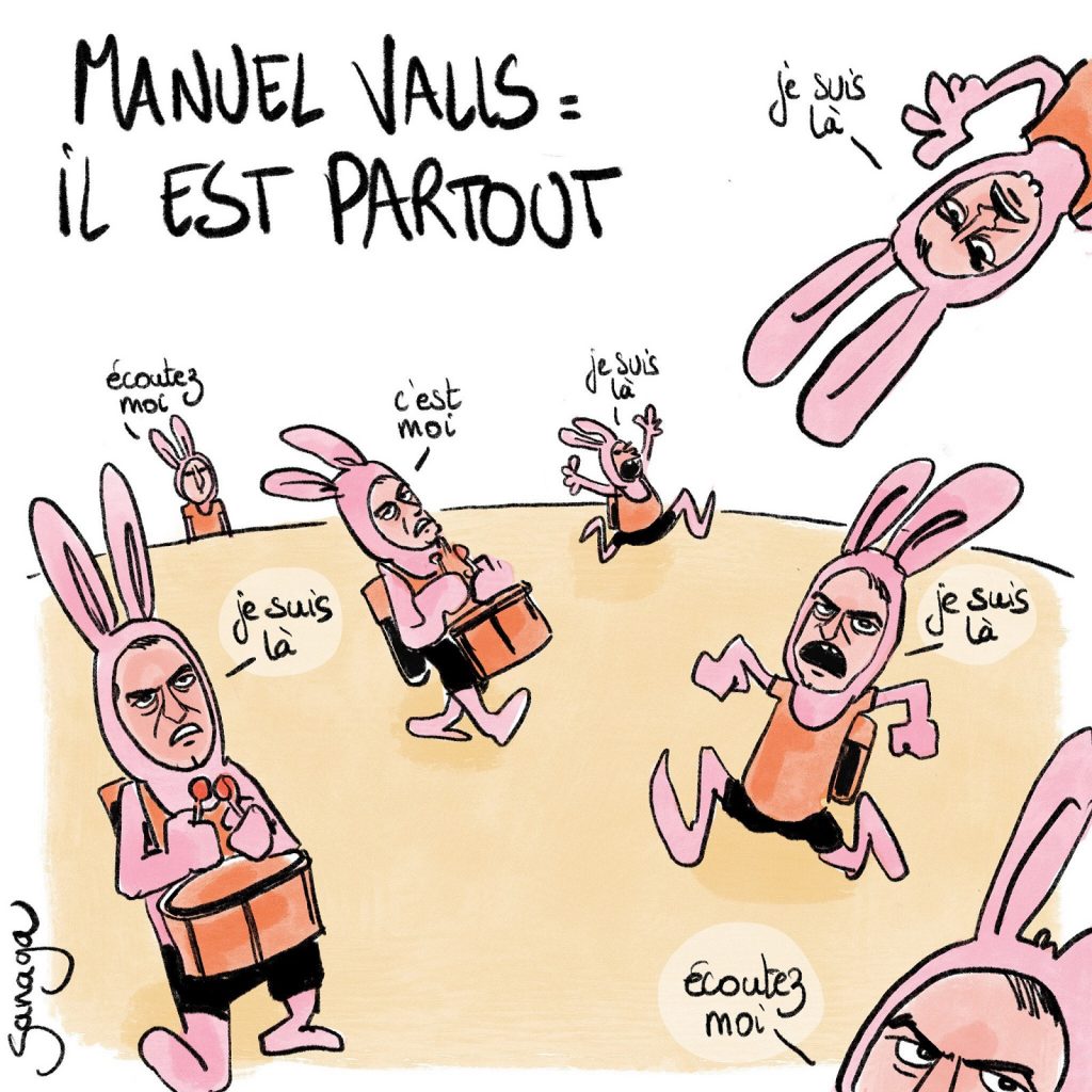 dessin presse humour retour Manuel Valls image drôle lapin Duracell ubiquité