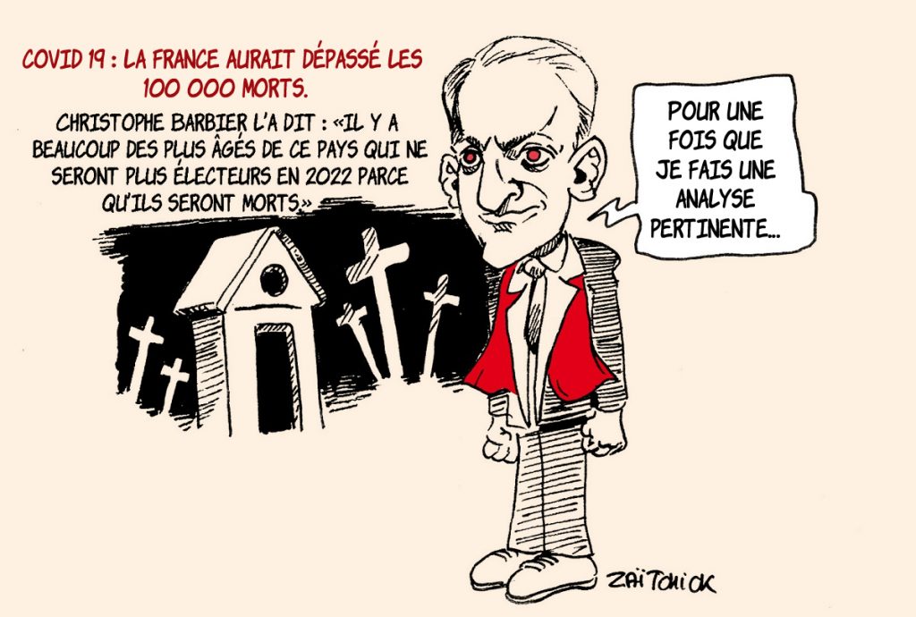 dessin presse humour coronavirus covid-19 image drôle Christophe Barbier morts victimes