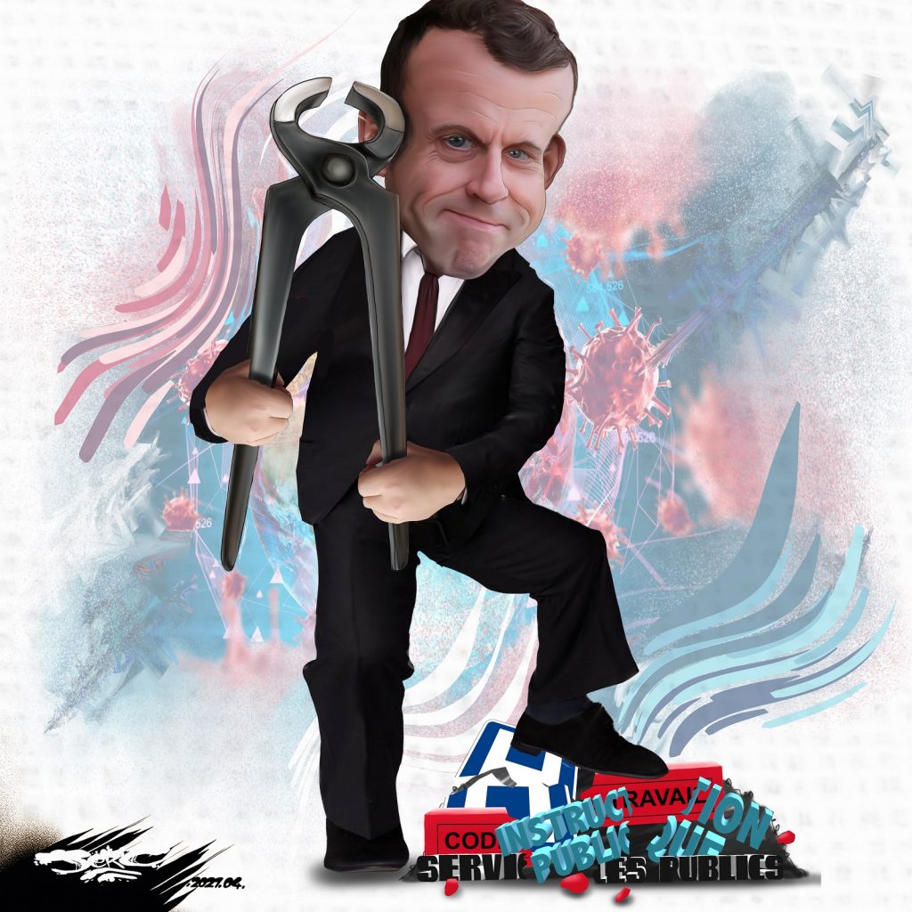 dessin presse humour coronavirus covid-19 image drôle Emmanuel Macron stratégie de la tenaille