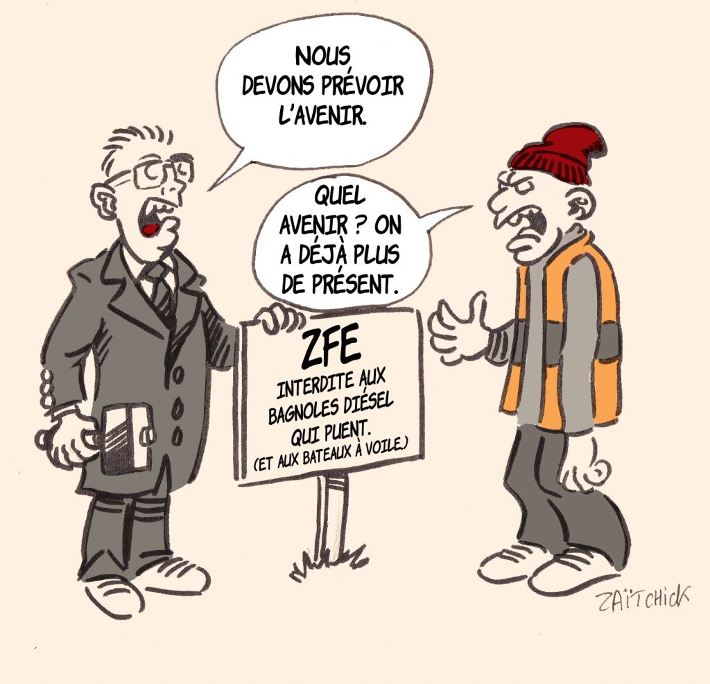 dessin presse humour écologie EELV image drôle ZFE gilet jaune diesel