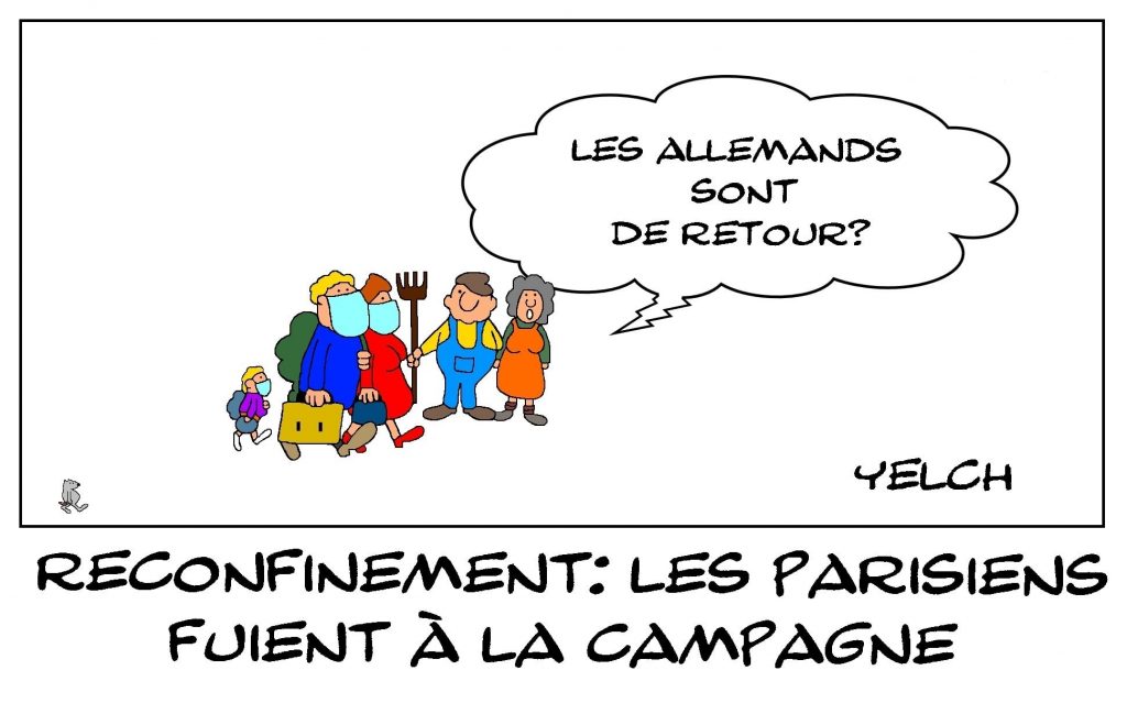 dessins humour coronavirus covid19 parisiens image drôle reconfinement confinement fuite campagne