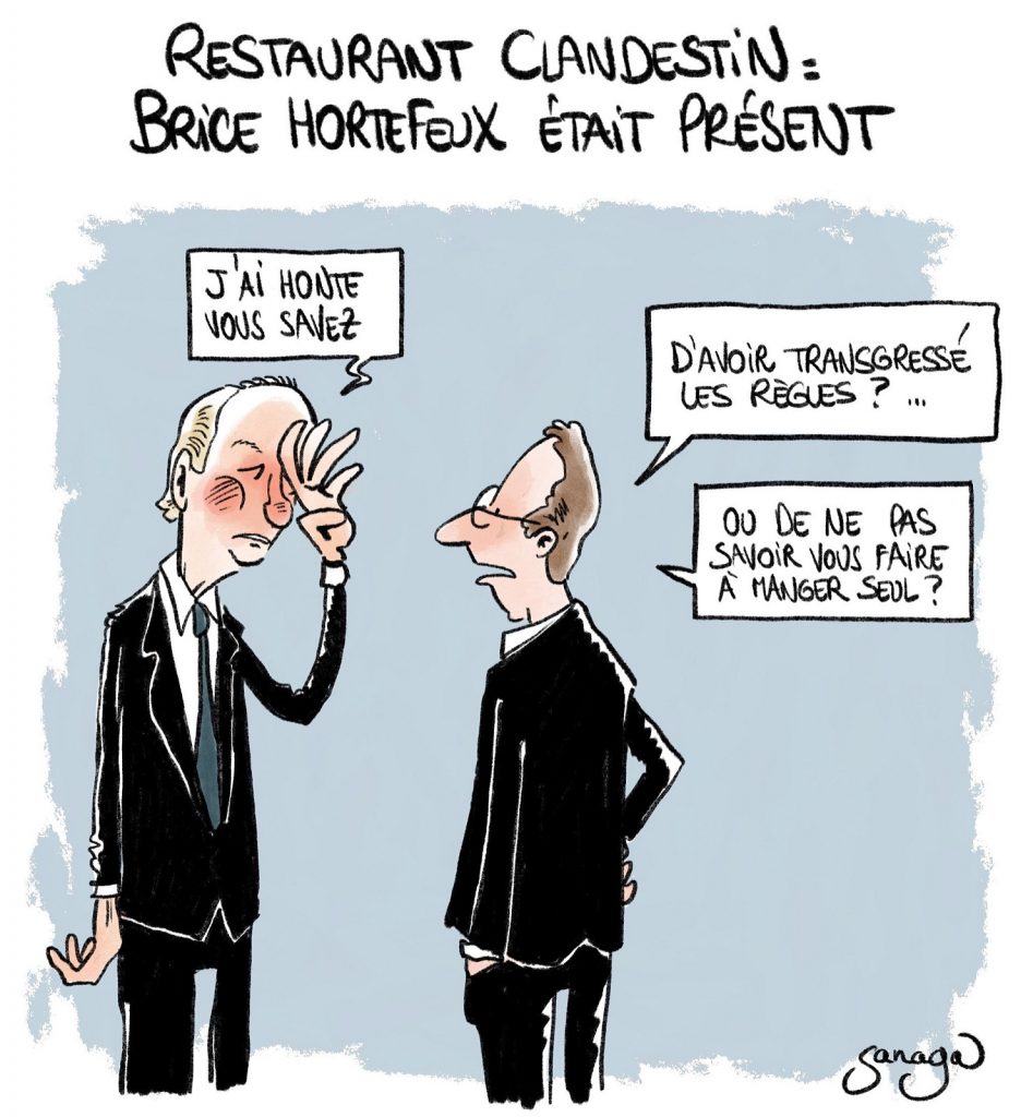 dessin presse humour coronavirus Brice Hortefeux image drôle restaurant clandestin transgression