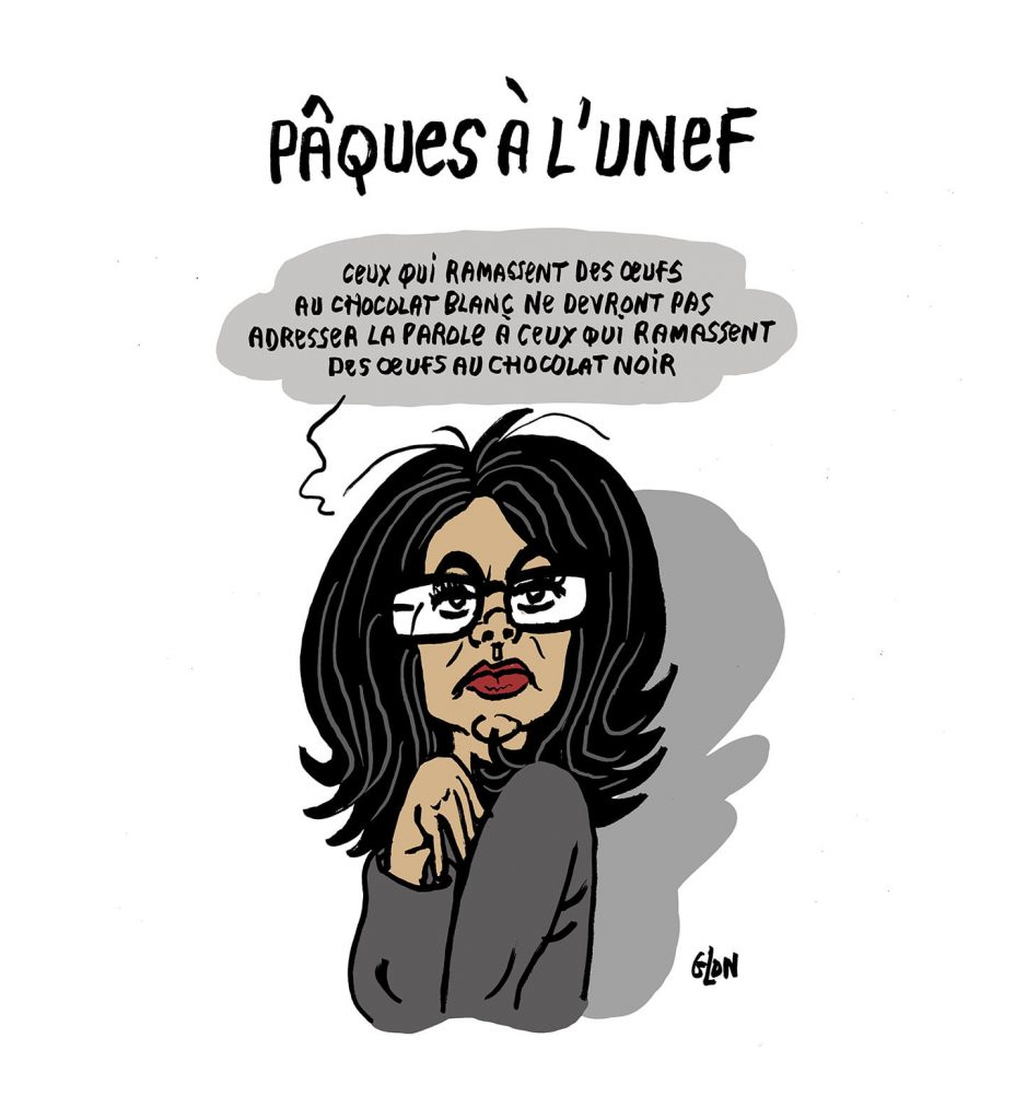 dessin presse humour Audrey Pulvar image drôle Unef Pâques chocolat noir chocolat blanc