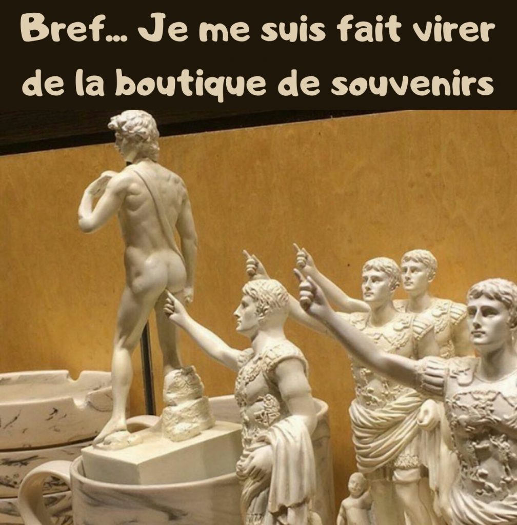 dessin humour musée boutique souvenirs image drôle statuettes doigt cul