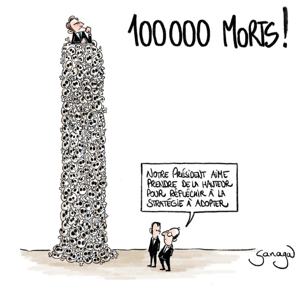 dessin presse humour coronavirus covid-19 image drôle Emmanuel Macron morts victimes