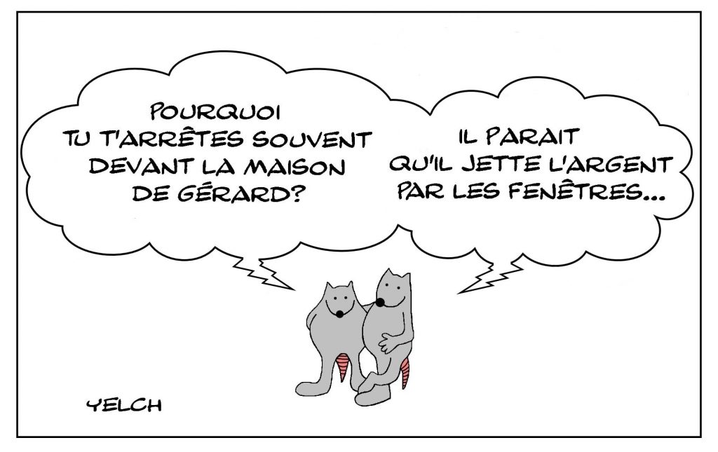 dessins humour expression française image drôle jeter argent fenêtre