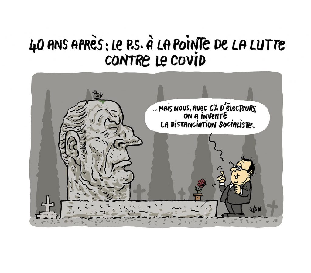 dessin presse humour anniversaire François Mitterrand image drôle François Hollande distanciation socialiste
