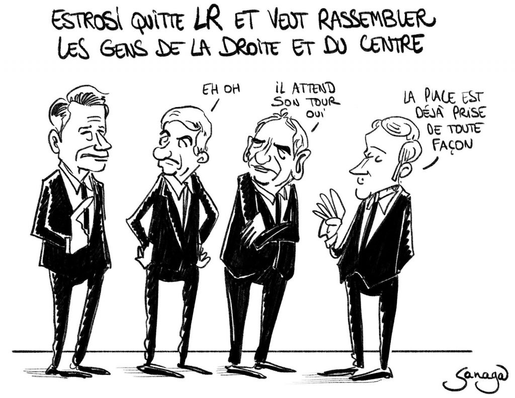 dessin humour politique du jour, dessin d’actualité, Sanaga, blague présidentielle 2022, blague élection présidentielle, blague droite, blague rassemblement, blague centre, blague Christian Estrosi, blague Emmanuel Macron, Christian Estrosi, Emmanuel Macron