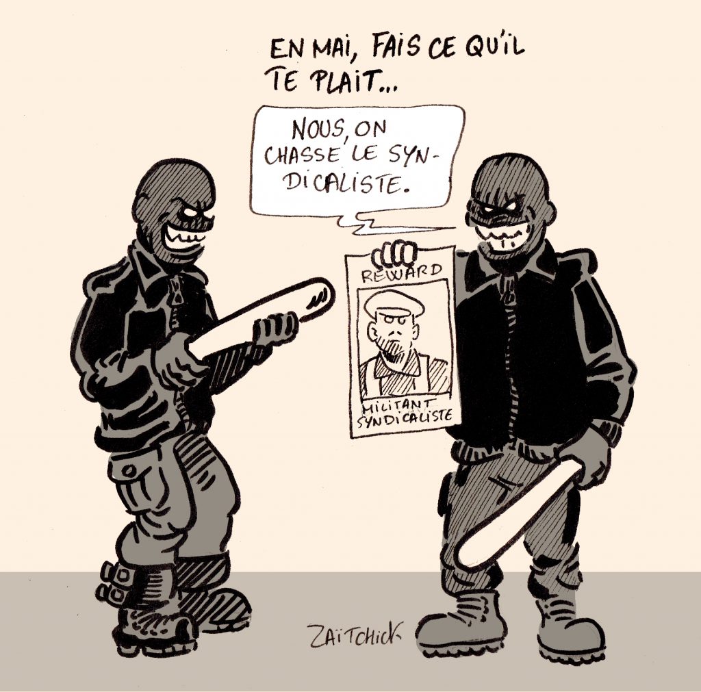 dessin presse humour 1er mai fête travail image drôle violences syndicat manifestation black bloc