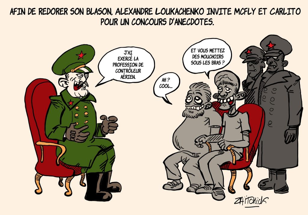 dessin presse humour Loukachenko Biélorussie image drôle propagande McFly Carlito