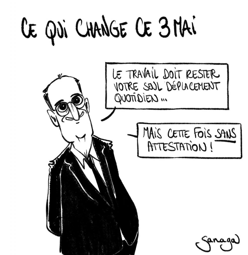 dessin presse humour Jean Castex coronavirus image drôle déconfinement travail déplacement