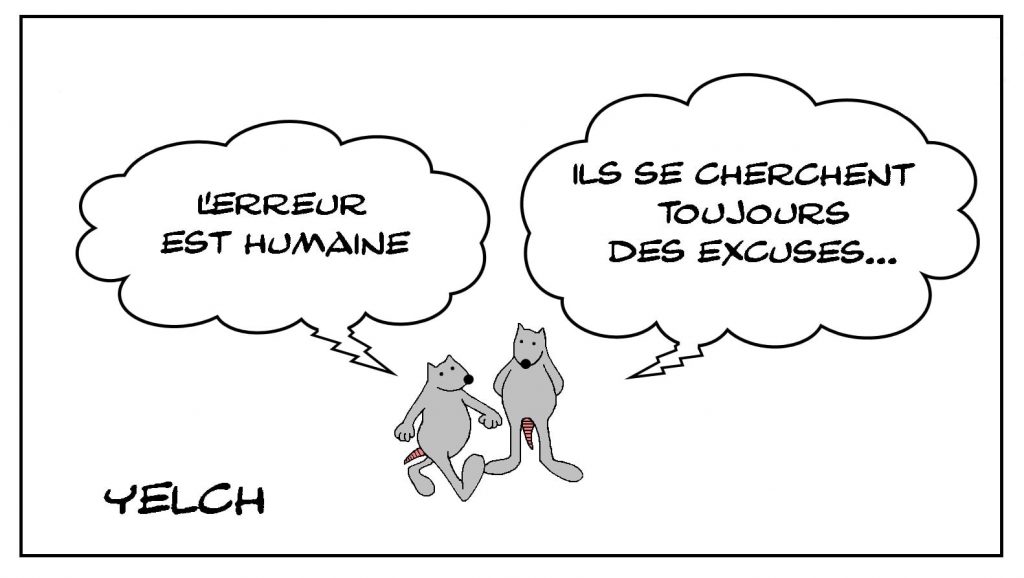 dessins humour errare humanum est image drôle humains excuses expressions