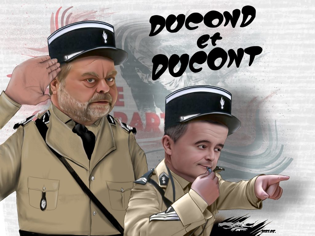 dessin presse humour Gérald Darmanin flic image drôle Éric Dupond-Moretti voyou