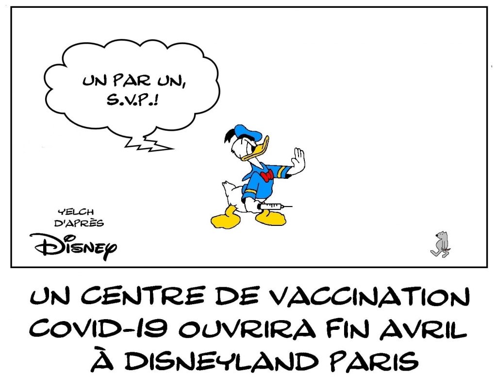 dessins humour coronavirus covid-19 image drôle centre vaccination Disneyland Paris