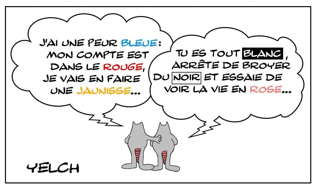 dessins humour couleurs vie bleu rouge jaune image drôle noir blanc rose