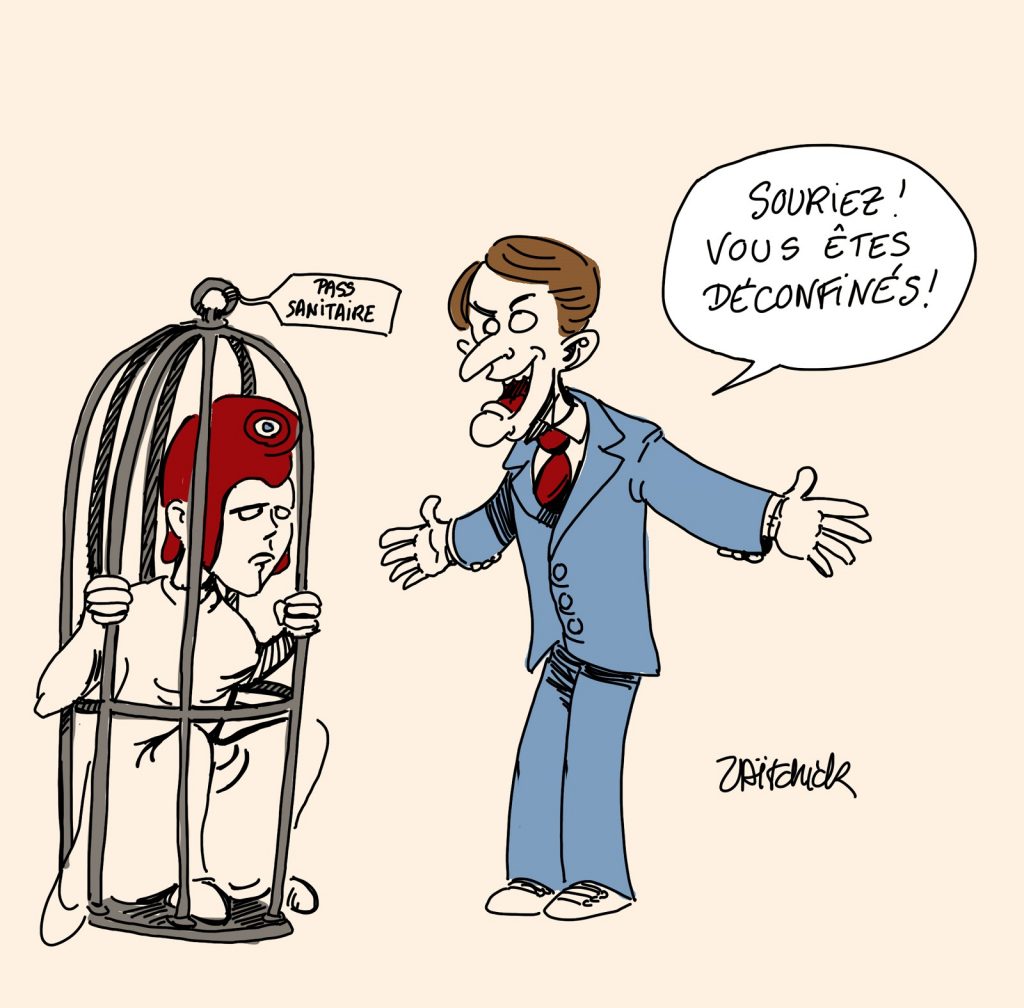 dessin presse humour déconfinement coronavirus image drôle pass sanitaire Emmanuel Macron