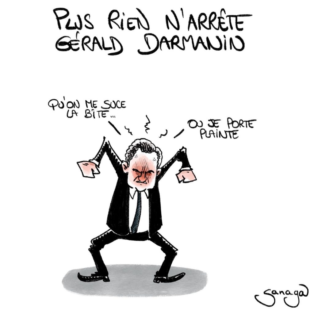 dessin presse humour Gérald Darmanin image drôle dépôt plainte Audrey Pulvar