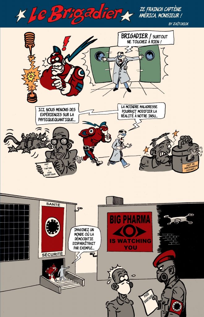 image drôle Le Brigadier dessin humour physique quantique dictature pass sanitaire