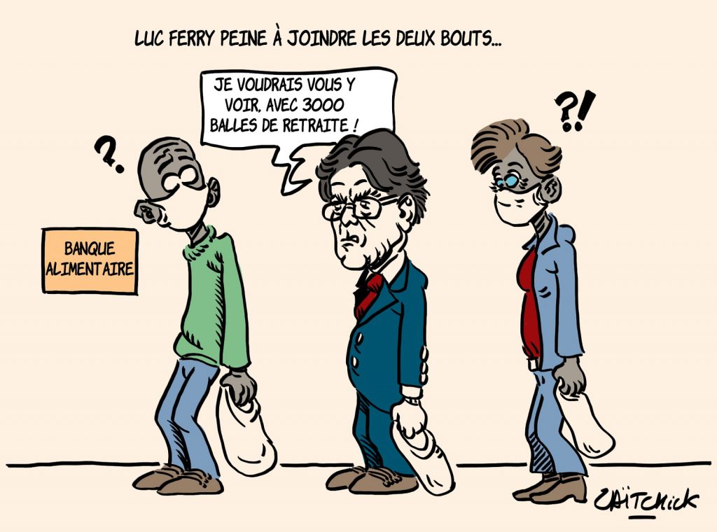dessin presse humour Luc Ferry image drôle retraite pauvreté