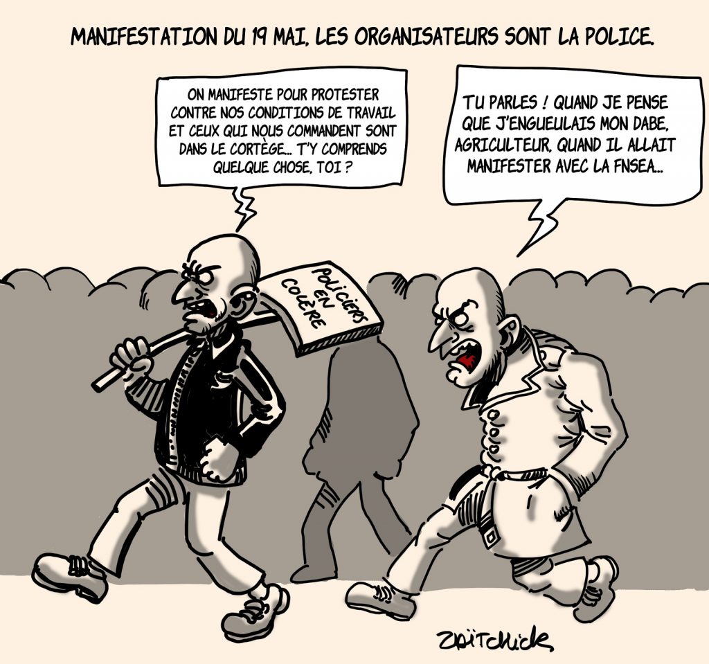 dessin presse humour Gérald Darmanin image drôle manifestation policier
