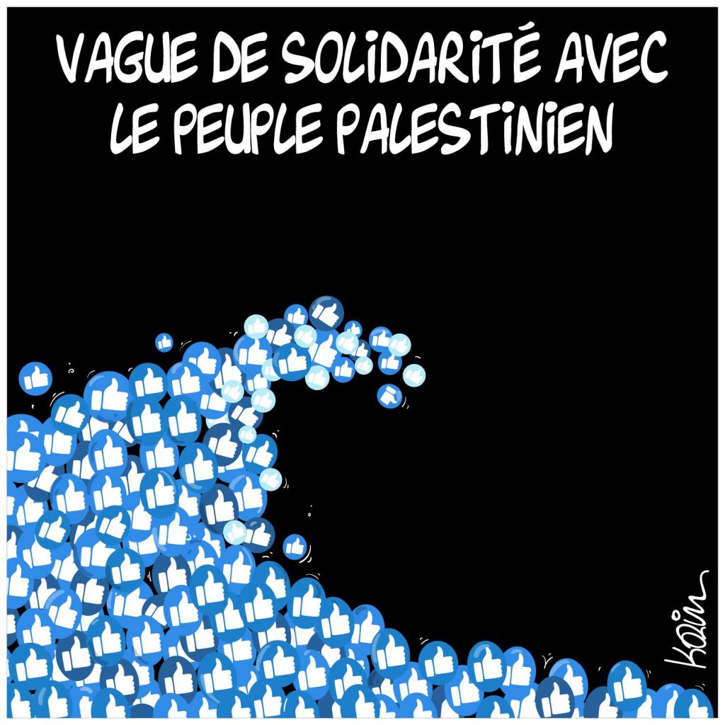 dessin presse humour conflit israélo-palestinien image drôle Israël Palestine solidarité Facebook