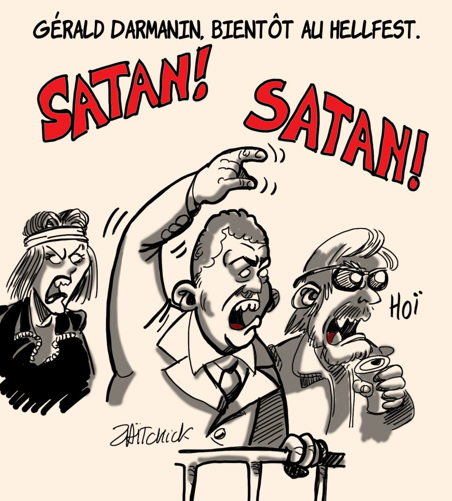 dessins humour Gérald Darmanin Hellfest image drôle marque satanique