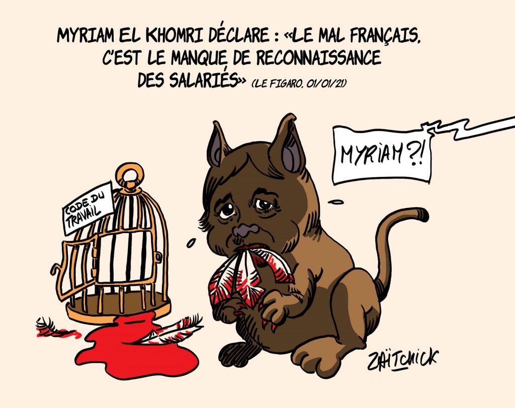 dessin humour politique du jour, dessin d’actualité, Zaïtchick, blague Myriam El Khomri, blague El Khomri, blague loi Khomri, blague loi travail, blague reconnaissance, blague salariés, blague code du travail, blague salariat, Myriam El Khomri