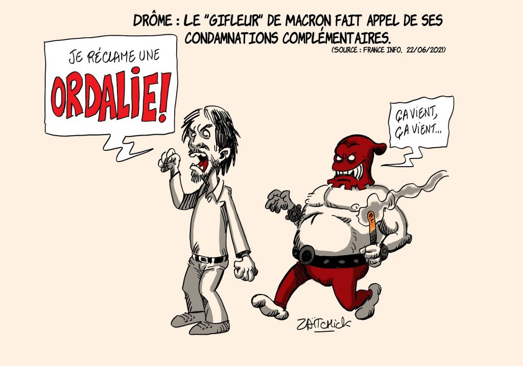 dessins humour gifle Emmanuel Macron Tain-l’Hermitage image drôle appel Damien Tarel ordalie