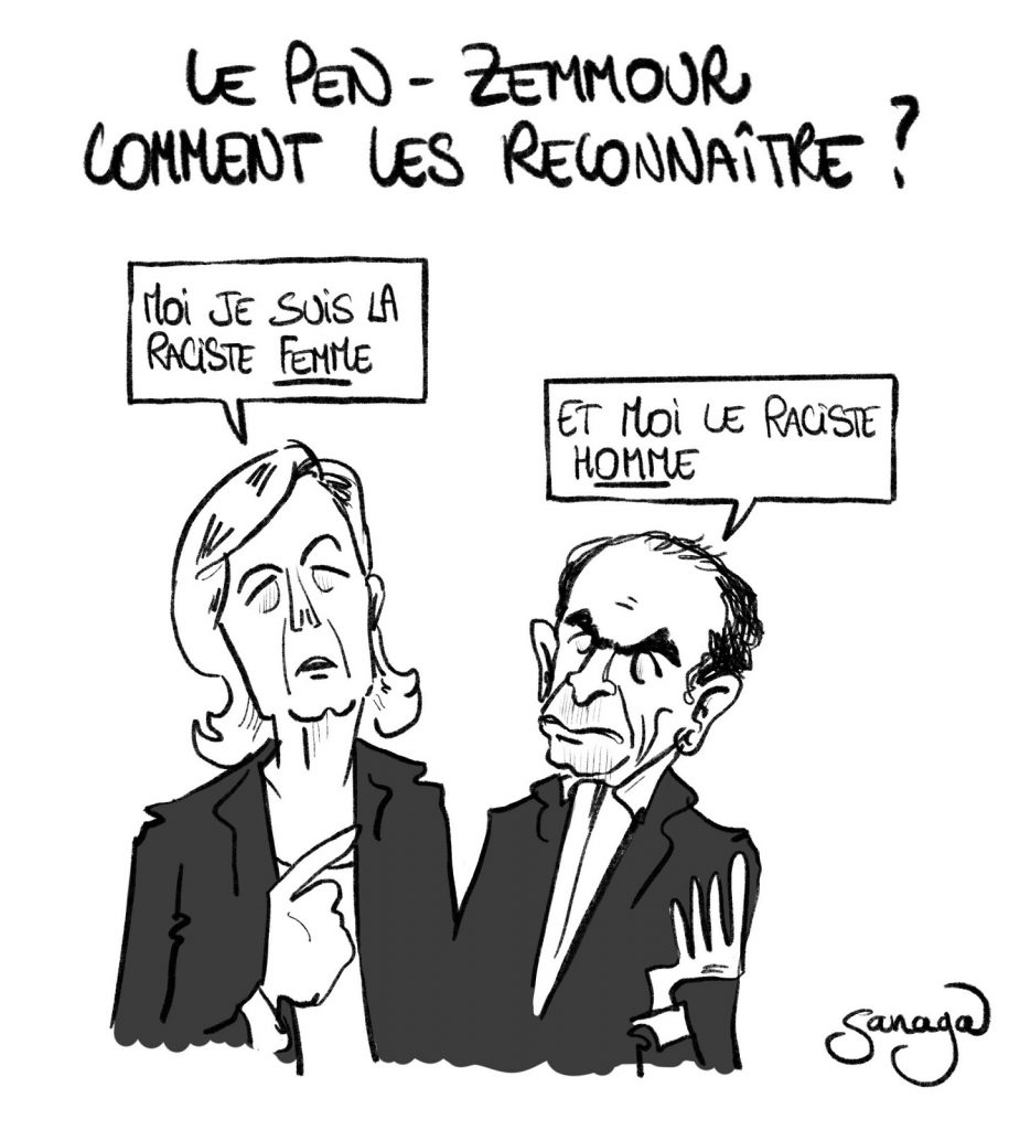 dessin presse humour Éric Zemmour image drôle Marine Le Pen racisme