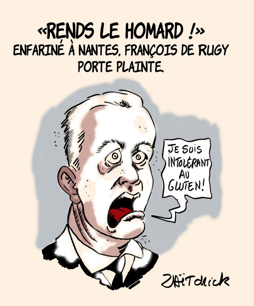 dessins humour François de Rugy enfarinage image drôle Nantes homard plainte