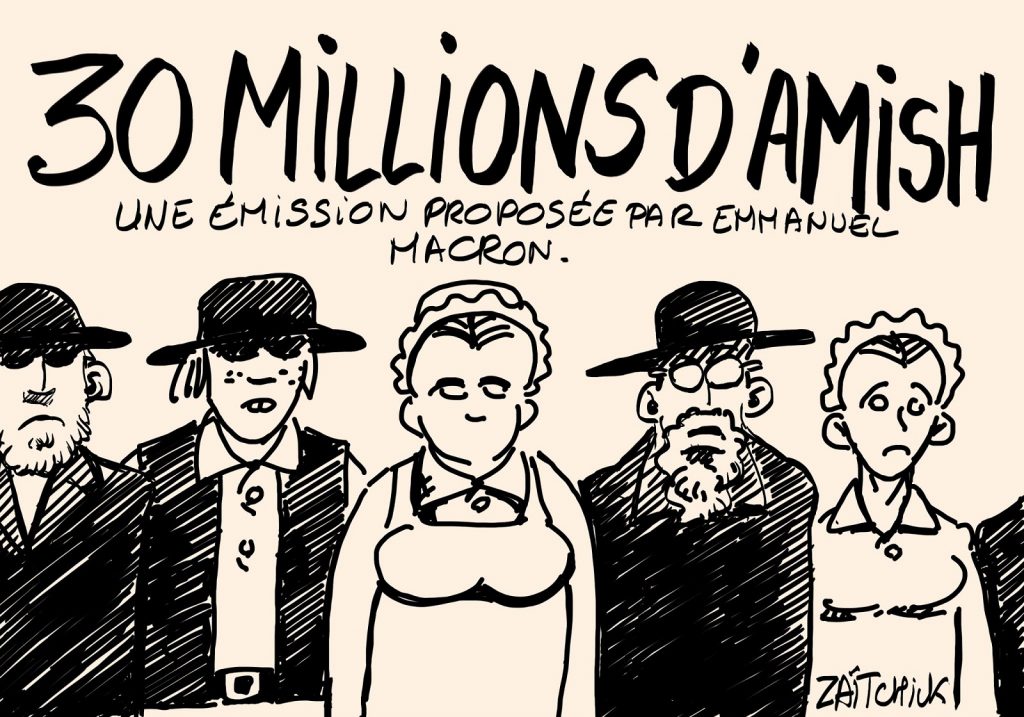dessins humour start-up nation image drôle Emmanuel Macron 5G Amish
