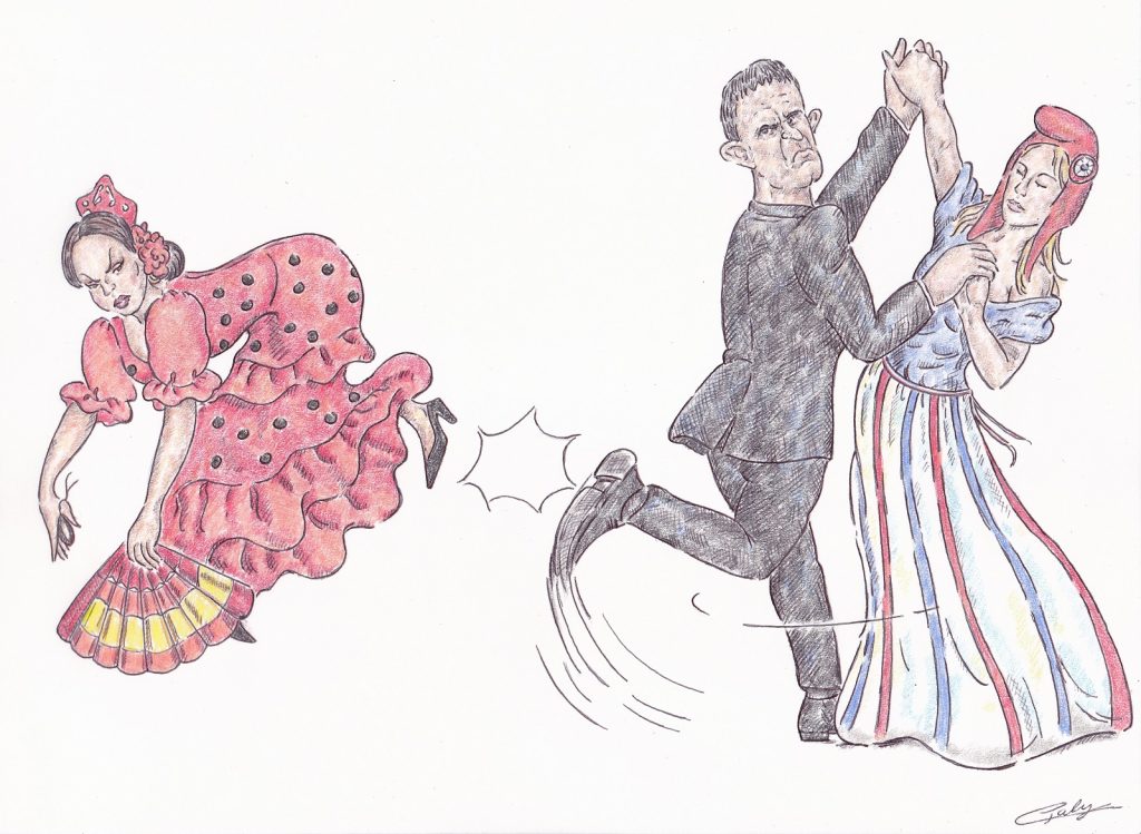 dessin presse humour Manuel Valls image drôle Espagne retour France