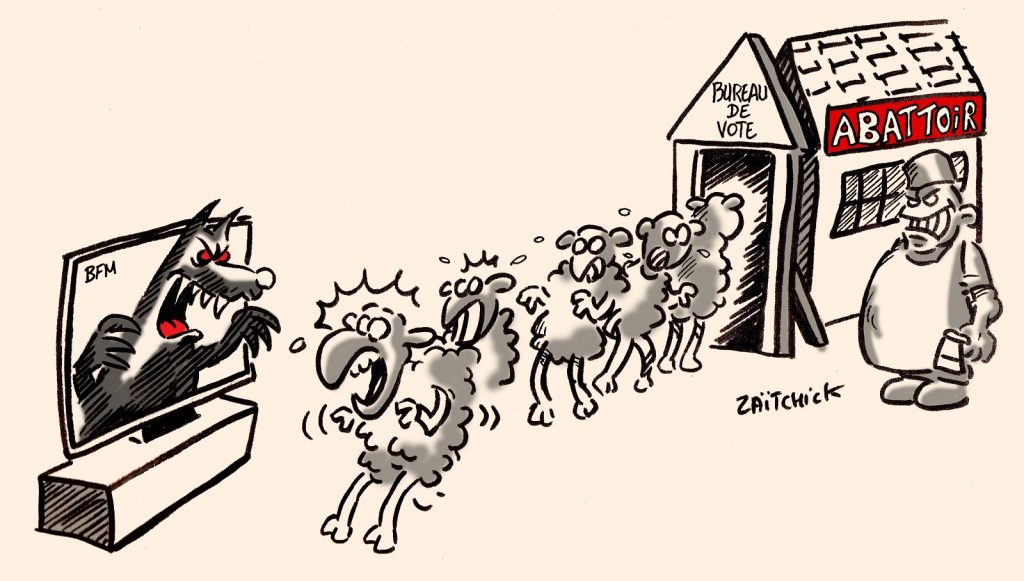 dessins humour propagande élections image drôle moutons de Panurge