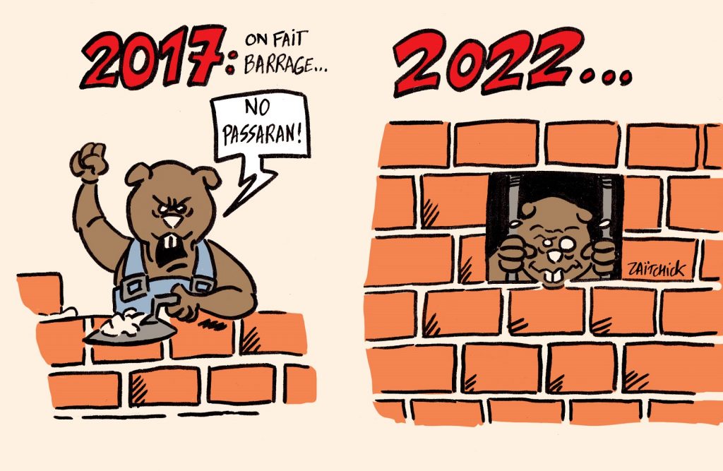 dessins humour Emmanuel Macron vote barrage image drôle Marine Le Pen élection présidentielle 2022