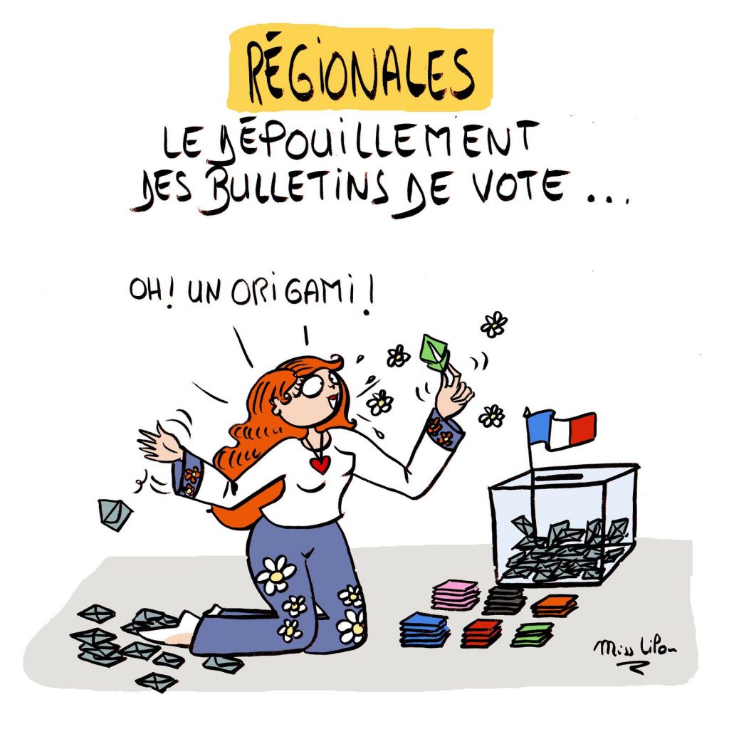 dessin presse humour élections régionales image drôle record abstention dépouillement origami