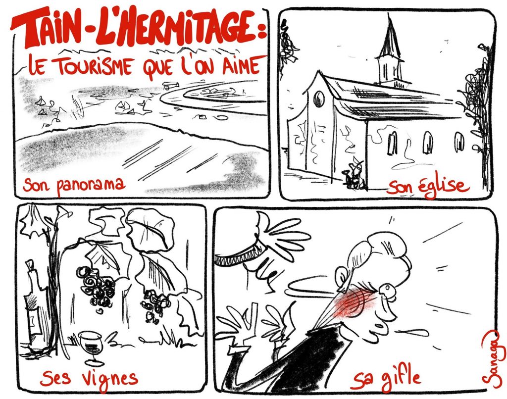 dessin presse humour gifle Emmanuel Macron Tain-l’Hermitage image drôle tourisme