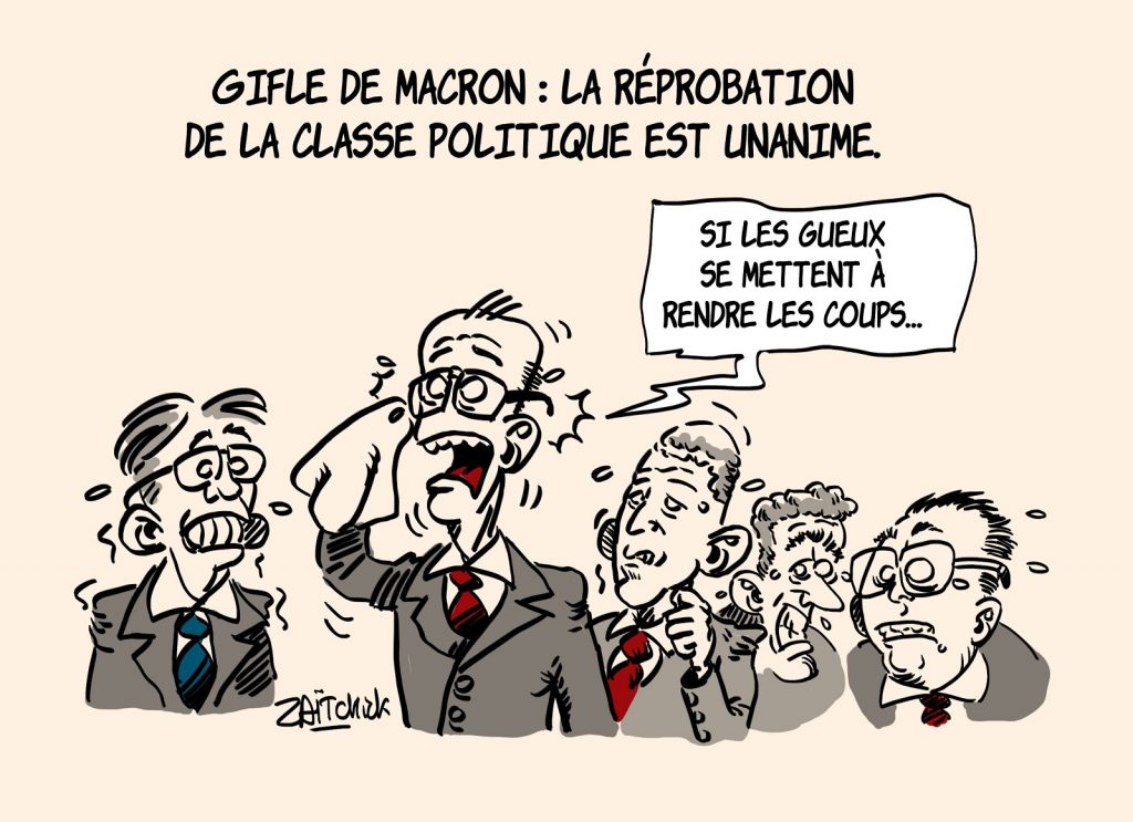 dessins humour gifle Emmanuel Macron Tain-l’Hermitage image drôle réprobation classe politique
