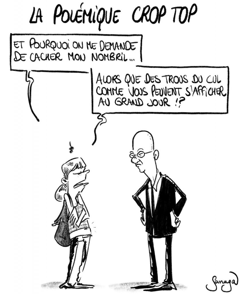 dessin presse humour polémique crop top nombril image drôle trou du cul Jean-Michel Blanquer