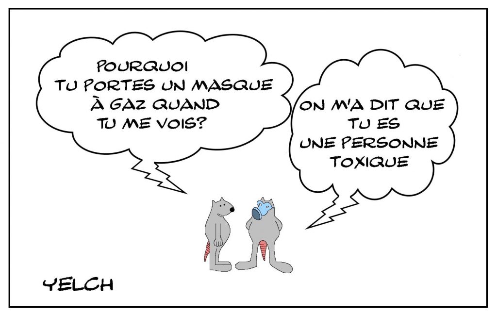 dessins humour personne toxique image drôle masque à gaz