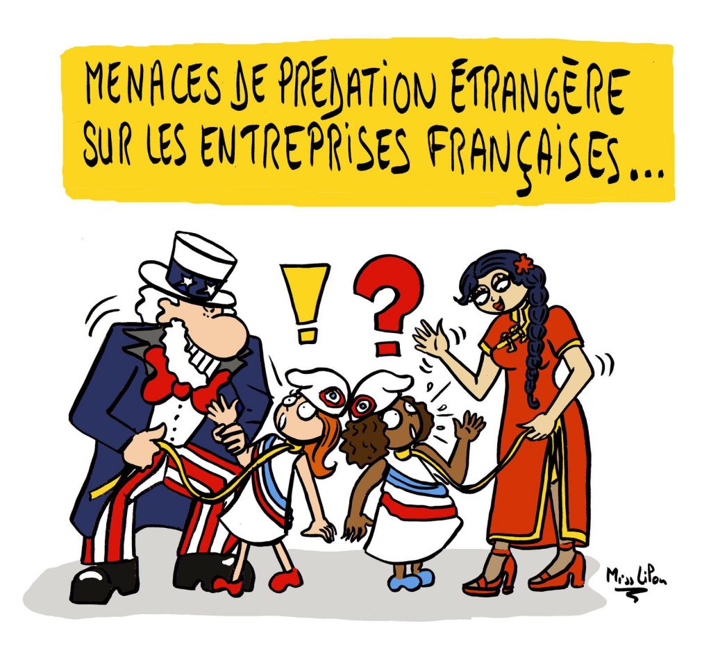 dessin presse humour prédation étrangère image drôle entreprises françaises