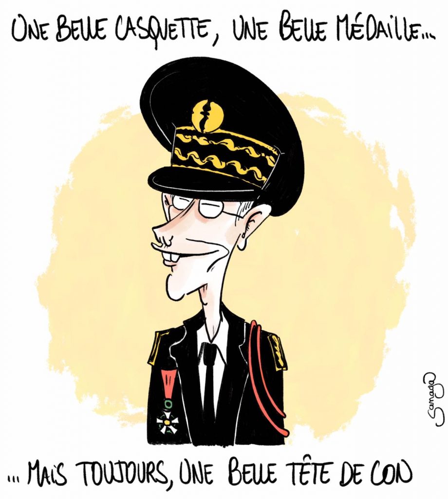 dessin presse humour 14 juillet légion d’honneur image drôle Didier Lallement tête de con