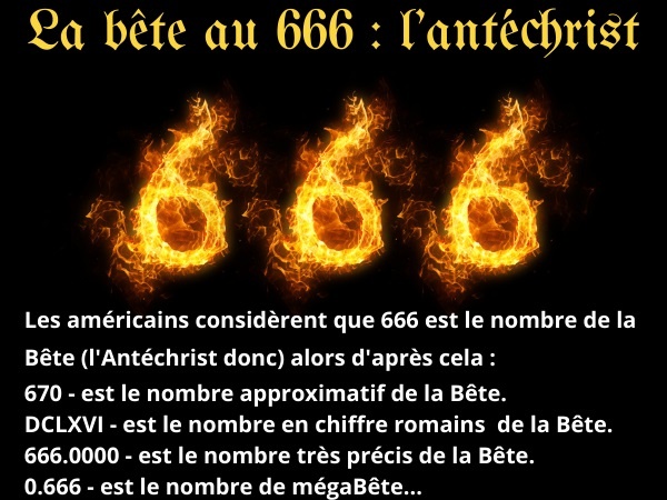 blague Satan, blague Antéchrist, blague 666, blague nombre, blague Bête, blague enfer, humour