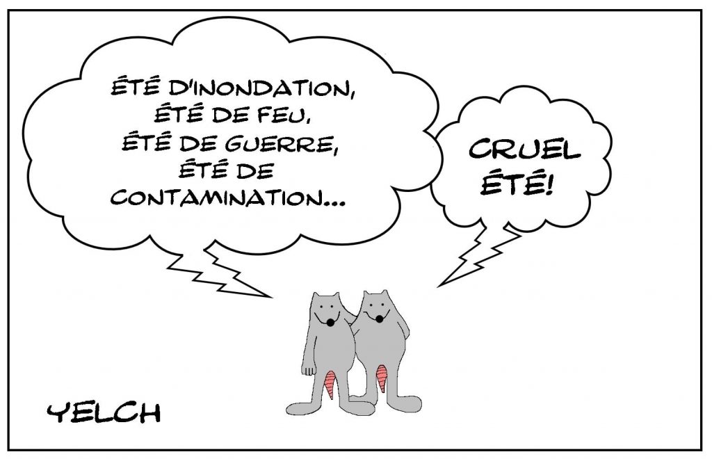 dessins humour cruel été image drôle inondation feu guerre contamination