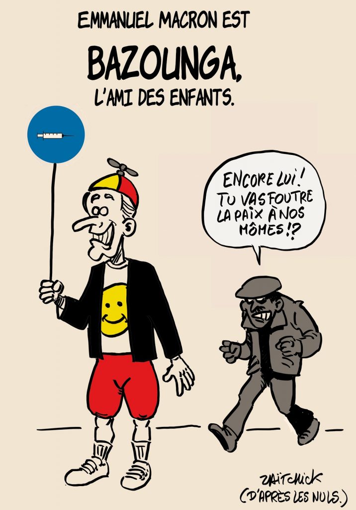 dessins humour coronavirus covid 19 passe sanitaire image drôle Emmanuel Macron Bazounga