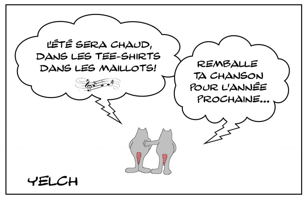 dessins humour fin été image drôle chanson chaleur maillots tee-shirts